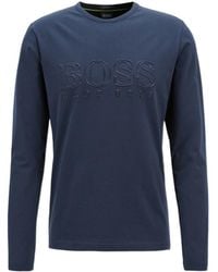 BOSS - T-Shirt With Round Neck And Long Sleeves - Lyst