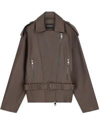 Emporio Armani - Belted Leather Jacket - Lyst