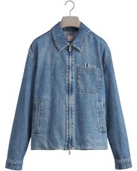 Dior Logo Zipped Denim Jacket in Blue for Men | Lyst