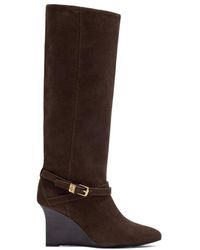 Ganni - Wedge Strap Knee-High Boots - Lyst