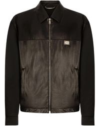 Dolce & Gabbana - Logo-Plaque Leather Jacket - Lyst