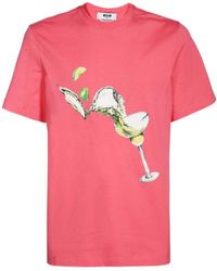 MSGM - Cocktail-Print Cotton T-Shirt - Lyst