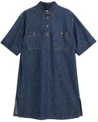 Valentino - Collared Short-Sleeve Denim Shirt Dress - Lyst