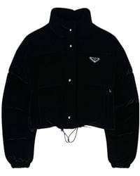 Prada - Convertible Cropped Velvet Down Jacket - Lyst