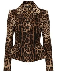 Dolce & Gabbana - Single-Breasted Double Crepe Jacket With Leopard Print - Lyst