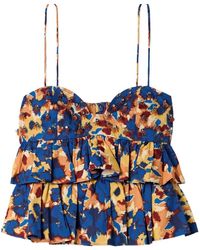Ulla Johnson - Ruffled Trim Embellished With Printed Fabric Halter-Neck Dress - Lyst