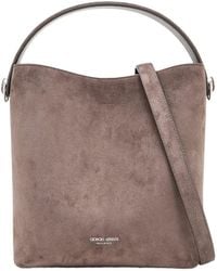 Giorgio Armani - Logo-Print Suede Tote Bag - Lyst