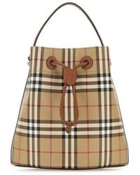 Burberry - Small Checked Drawstring Bucket Bag - Lyst