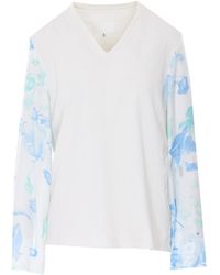 Maison Margiela - Floral-Sleeve V-Neck T-Shirt - Lyst