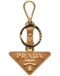 Prada - Saffiano Leather And Metal Keychain - Lyst
