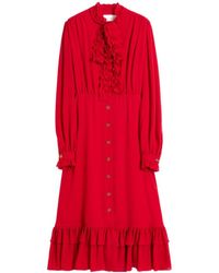 Valentino - Ruffle Detailed Georgette Midi Dress - Lyst