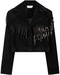 Gabriela Hearst - Azra Fringed Leather-Trimmed Embellished Suede Jacket - Lyst