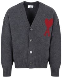 Ami Paris - Ami De Coeur Logo Intarsia V-Neck Cardigan - Lyst