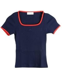 Marine Serre - Two-Tone Ribbed Jersey T-Shirt With Moon Logo And Square Neckline - Lyst