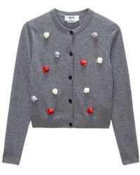 MSGM - Rose-Appliqué Knitted Cardigan - Lyst