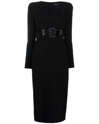 Versace - Graphic Neckline Belted Midi Dress - Lyst