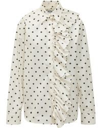 MSGM - Silk Polka Dot Shirt With Ruffles - Lyst