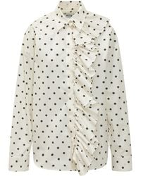 MSGM - Silk Polka Dot Shirt With Ruffles - Lyst