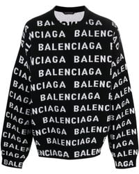 Balenciaga - Allover Logo Crewneck Sweater - Lyst