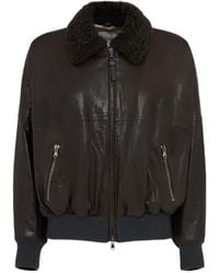 Brunello Cucinelli - Leather Fur Bomber Jacket - Lyst