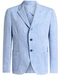 Etro - Single-Breasted Striped Cotton Jacket With Floral Paisley Motif - Lyst