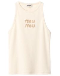 Miu Miu - Logo-Embellished Ribbed Sleeveless Top - Lyst
