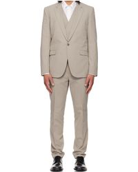 BOSS - Taupe Three-Piece Extra-Slim-Fit Stretch-Cotton Seersucker Suit - Lyst