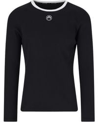 Marine Serre - Ribbed Long-Sleeve T-Shirt With Contrast-Color Trim - Lyst