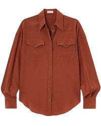 Brunello Cucinelli - Long-Sleeve Silk Blouse - Lyst