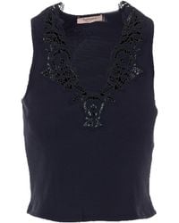 Twinset - Ribbed Embroidered V-Neck Top - Lyst