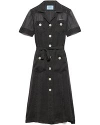 Prada - Polka-Dot Silk Chiffon Shirt Dress - Lyst
