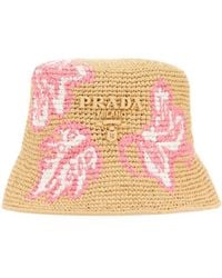 Prada - Crochet Floral-Embroidery Bucket Hat - Lyst