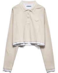 Prada - Cropped Long-Sleeve Polo T-Shirt - Lyst