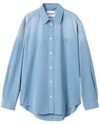 Miu Miu - Logo Embroidered Button-Up Top - Lyst