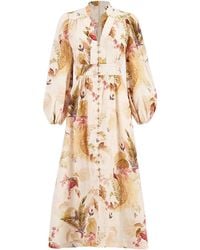 Zimmermann - Floral Printed V-Neck Long Dress - Lyst