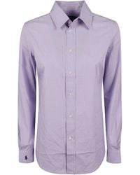 Polo Ralph Lauren - Long-Sleeved Light Lilac Cotton Button-Front Shirt - Lyst