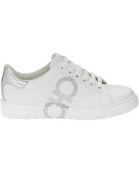 Ferragamo - Gancini Metallic-Effect Lace-Up Sneakers - Lyst