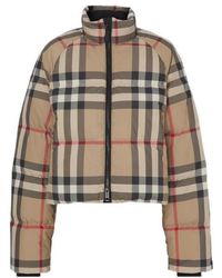 Burberry - Checked Cropped Puffer Jacket - Lyst