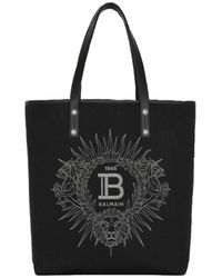 Balmain - Varsity Monogrammed Canvas And Leather Tote Bag - Lyst