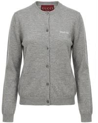 Gucci - Logo Embroidered Button-Up Cardigan - Lyst