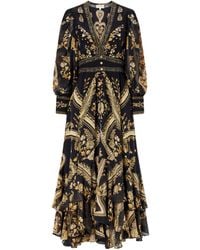CAMILLA - Embroidered Printed Silk-Crepe Maxi Dress - Lyst