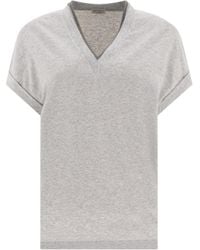 Brunello Cucinelli - Embellished V-Neck T-Shirt - Lyst