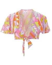 PUCCI - Pucci Printed Tie-Front Cropped Top - Lyst