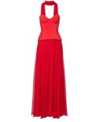 Monique Lhuillier - Vermilion Crêpe And Chiffon Corset Gown - Lyst