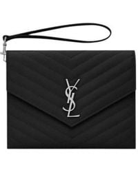 Saint Laurent - Logo-Plaque Chevron-Quilt Clutch Bag - Lyst
