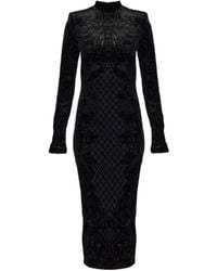 Balmain - Velvet Long-Sleeve Midi Dress - Lyst