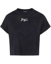 Balmain - Logo Embroidered Cropped T-Shirt - Lyst