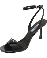 Prada - Logo Plaque High-Heel Sandals - Lyst