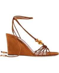 Jimmy Choo - Lova 85 Embellished Suede Wedge Sandals - Lyst