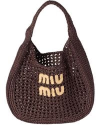 Miu Miu - Logo-Embroidered Woven Shopping Bag - Lyst